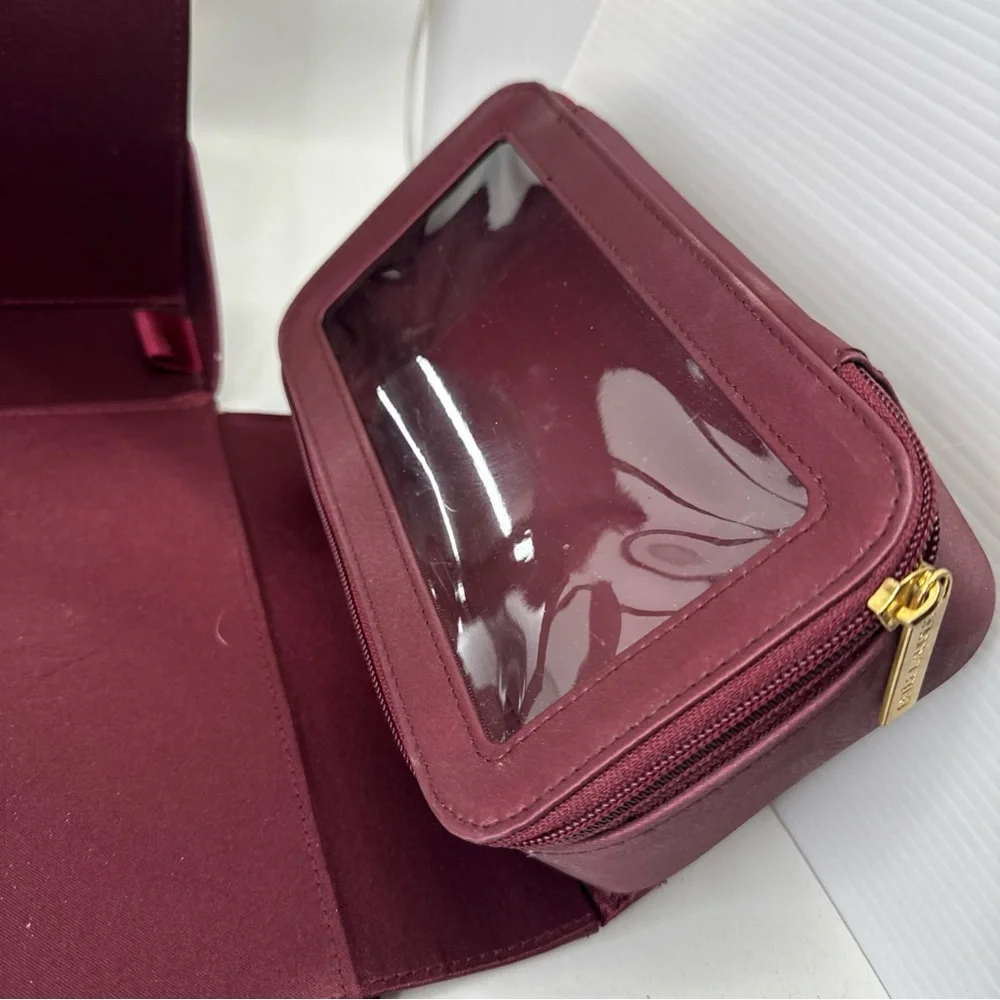 Estee Lauder Makeup Travel Case Vintage Burgundy Hard Cosmetic Bag Tote